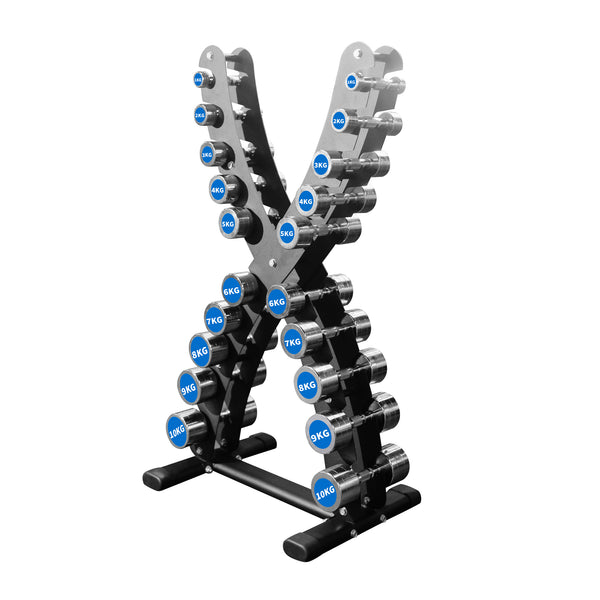 Chrome Dumbbell Set 1-10kg - 10 Pairs with Rack