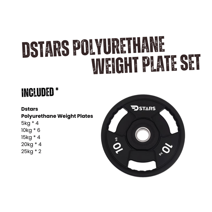 Dstars Polyurethane weight plate set (5kg*4,10kg*6,15kg*4,20kg*4,25kg*2) - Dstars Gym Equipment Philippines