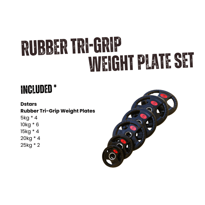 Rubber Tri - Grip weight plate set (5kg*4,10kg*6,15kg*4,20kg*4,25kg*2) - Dstars Gym Equipment Philippines